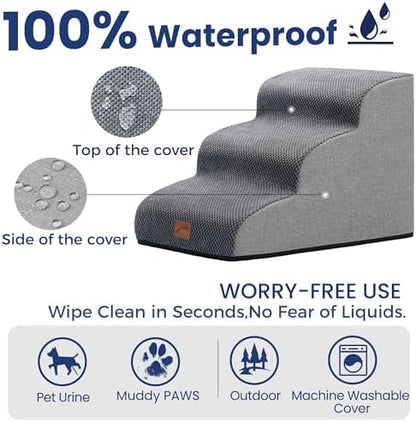 GoGoBunny Dog Stairs for Small Dogs, 3-Step Pet Steps for Couch Sofa, Grey - Image 5