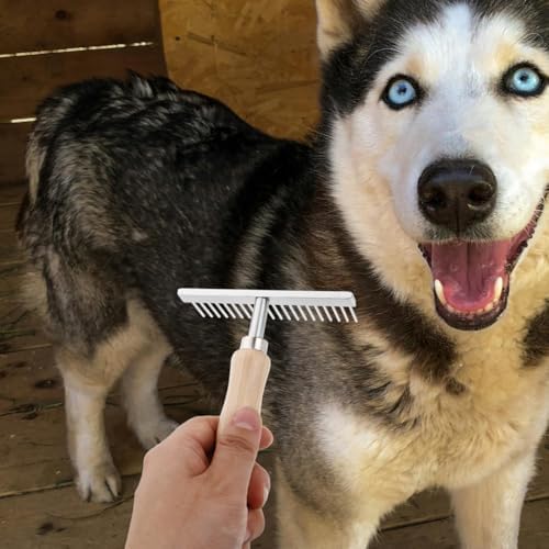 Toddmomy Horse Grooming Brush Wooden Handle Dematting Comb Stainless Steel Deshedding Tool for Horses Dogs Cows and Donkeys Ergonomic Grip 4.92 X 3.93 X 1.37 in - Image 7