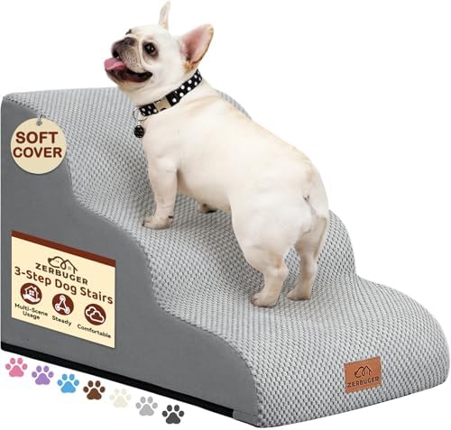 Zerbuger Dog Ramp and Stairs for Bed, Light Grey 3 Steps 16" H, Nonslip by Zerbuger