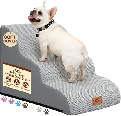 Zerbuger Dog Ramp and Stairs for Bed, Light Grey 3 Steps 16" H, Nonslip by Zerbuger