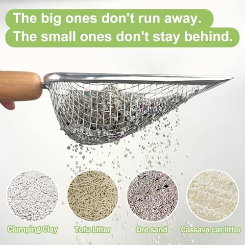 XBX Cat Litter Scoop with Holder – Metal Mesh Litter Scooper, Wooden Handle Fine Litter Scoop with Small Holes for Litter Box, Efficient Sifting and Easy Cleaning - Image 2