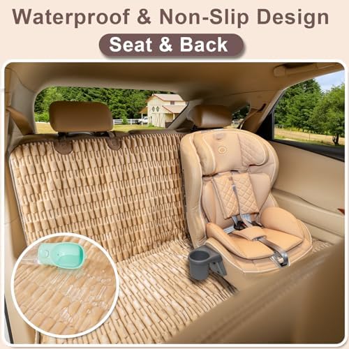 Dog Car Seat Cover, Soft Plush Waterproof Back Seat Protector, Tan - Image 3