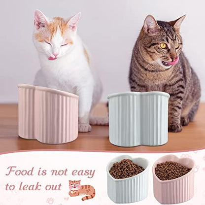 Mumufy 2 Pcs Ceramic Elevated Cat Bowls Tilted Elevated Raised Pet Bowls Anti Vomit Cat Dish for Indoor Stress Free Water Dish Feeder for Puppies, Heart Shaped(Pink, White) - Image 6