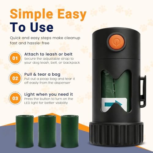 Dog Poop Bag Holder with LED Flashlight –Light Dispenser for Leash, Portable Waste Bag Holder with Carabiner, Bright Light for Night Walking - Image 6