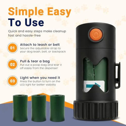Dog Poop Bag Holder with LED Flashlight –Light Dispenser for Leash, Portable Waste Bag Holder with Carabiner, Bright Light for Night Walking - Image 6