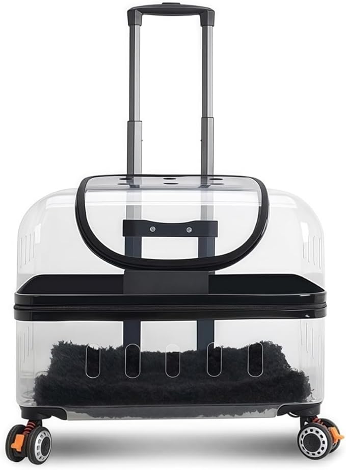 Pet Carrier with Wheels, Travel Pet Case with Transparent Window, Dog & Cat Carrier for Pets Weighing Up to 22 Pounds (Black)