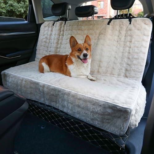 Dog Car Seat Cover, Waterproof Plush Pet Seat Protector, Beige, Back Seat by AEEISHOMEREFORM