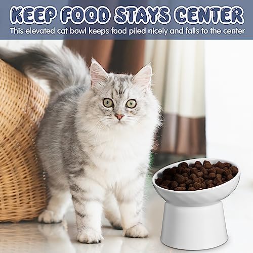 Tanlade 4 Pcs Ceramic Raised Cat Bowls, Elevated Tilted Cat Bowl for Food Water, Stress Free, Backflow Prevention, Dishwasher Microwave Safe, Feeder Dish for Indoor Kitten, Small Dogs(White and Grey) - Image 5