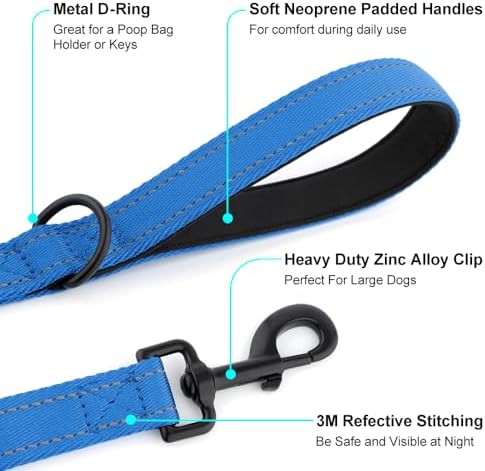 Heavy Duty Double Handle Dog Leash 6 ft Long for Total Control, Padded 2 Handle, Reflective Training Lead for Medium Large Dogs (Navy Blue, 6 FT) - Image 5