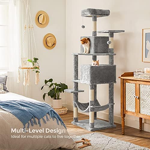 Feandrea Cat Tree, 73.2-Inch Cat Tower, Multi-Level Condo, Light Gray - Image 3