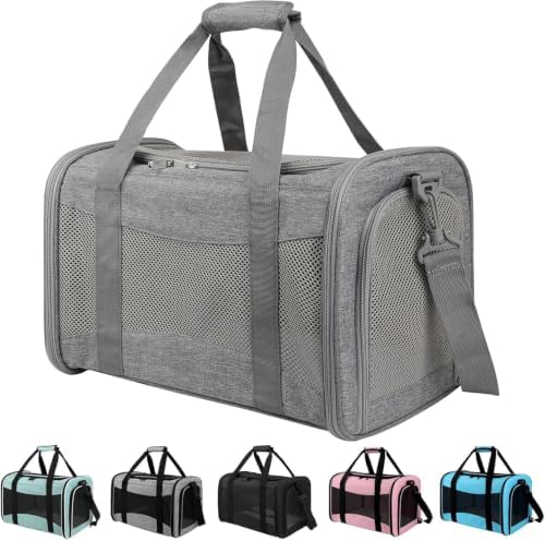 Cat Carrier, Soft-Sided Airline Approved Pet Carrier Case with 4 Ventilated Windows for Cats and Dogs Under 10-25Lbs (17.0 L x 11.0 W x 11.0 H Inch, Grey) by Yipincover