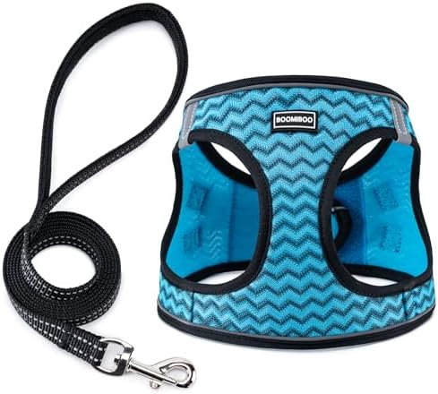 Dog Harness with Leash Set, Step-in Adjustable Puppy Vest, Blue Stripe XXS by BOOMIBOO