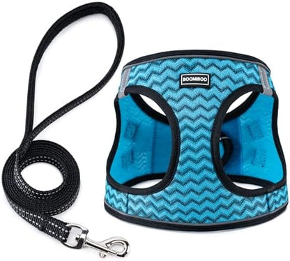 Dog Harness with Leash Set, Step-in Adjustable Puppy Vest, Blue Stripe XXS by BOOMIBOO