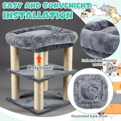 Abbylike 2 Pcs Cat Tree Replacement Bed Covers,13.8 x 13.8 Inch - Image 3