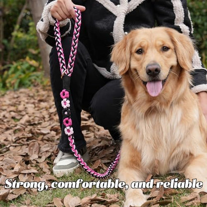 5FT Braided Cotton Rope Leash for Small, Medium and Large Dogs, Pink Velvet - Image 4