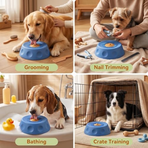 Dog Licking Bowl with Rolling Ball, Food Grade Silicone Slow Feeder, Anti-Slip Anxiety Relief Interactive Bowl for Dogs & Cats（Gray） - Image 3