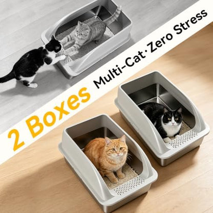 XL Stainless Steel Litter Box for Cats, 2 Pack High-Sided Large Pan - Image 5