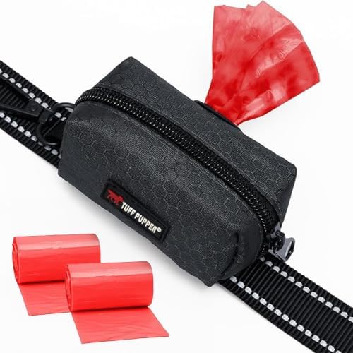 Tuff Pupper Dog Poop Bag Holder | Works with Any Dog Leash | Zippered Waste Bag Dispenser | Waterproof with Rust-Proof Clip | Convenient Lightweight Design | Includes 2 Rolls of Leak-Proof Bags by TuffPupper