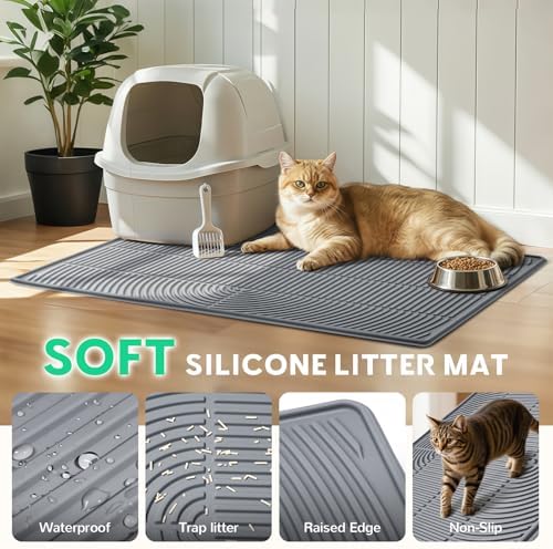 Pawtasy Cat Litter Mat,34" x 22" Large Silicone Pad for Floor Waterproof Litter Trapping Mat for Scatter Control Soft on Kitty Paws Non-Slip Easy to Clean - Image 3