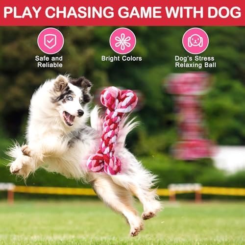 18 Pcs Dog Rope Toys Set Interactive Chew Balls Toys for Aggressive Chewers Large Medium Small Dogs Pet Puppy Teeth Cleaning Fun Training Birthday Gifts Pink - Image 5
