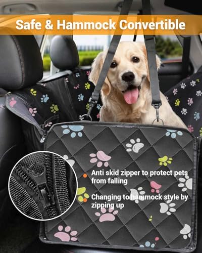 Dog Car Seat Cover, 600D Heavy Dute Car Seat Cover for Dogs Pets, 100% Waterproof Anti-Scratch Nonslip Dog Hammock for Cars, Seat Covers Protector with SeatBelt for Sedan SUV Truck Standard Paw - Image 2