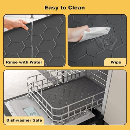 Pieviev Silicone Dog Cat Food Bowl Mat, Waterproof Raised Edge, 34'' x 22'' - Image 6