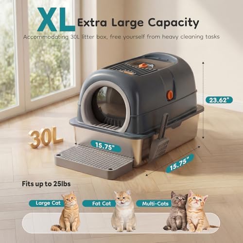 OLIXIS Stainless Steel Enclosed Litter Box with Lid, High Sided - Image 6