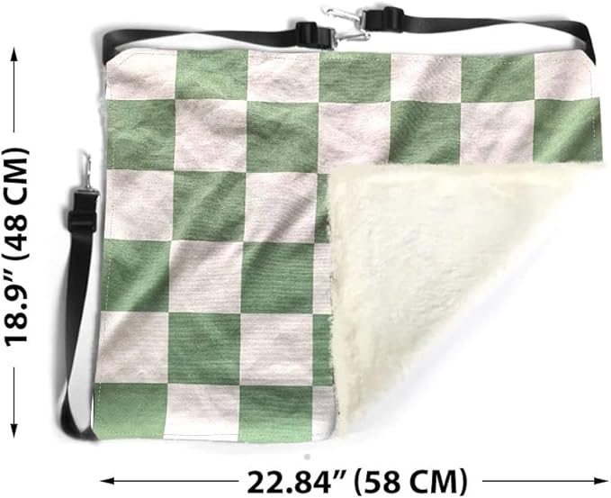 WIRESTER Reversible Cat Hanging Hammock 22.8 x 18.9 Inch, Pet Cage Hammock Bed with Adjustable Straps, Soft Sleeping Hammock for Cat, Ferret, Puppy Dog, Rabbit, Small Animals - Sage Green Checkerboard