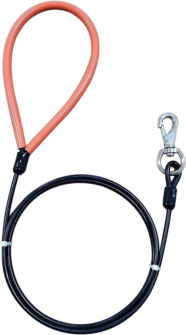 Heavy Duty Dog Leash, Chew Proof Metal Leash for Large Dogs (Up to 250lbs), WireRope Dog Leashes with Soft Silicone Grip (Black, 5 FT)