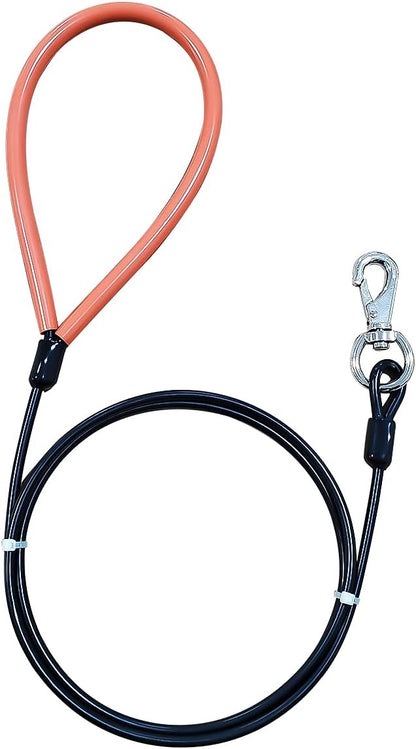 Heavy Duty Dog Leash, Chew Proof Metal Leash for Large Dogs (Up to 250lbs), WireRope Dog Leashes with Soft Silicone Grip (Black, 5 FT)