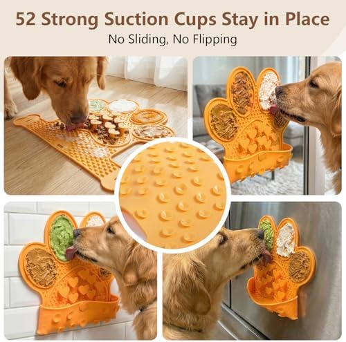 Dog Lick Mat with Suction Cups, Slow Feeder & Enrichment Mat for Dogs & Cats, Silicone Feeding Mat for Wet & Dry Food, Anxiety Relief, Mess-Free Foldable Pocket Design, Orange - Image 4