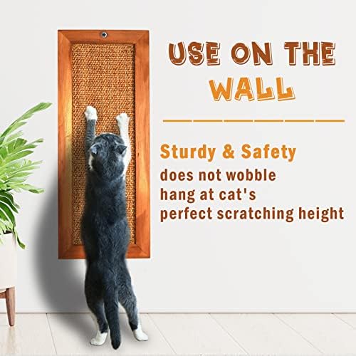 Cat Scratching Post, Wooden Sisal Cats Wall Scratcher, Floor or Wall Mounted Vertical Cat Scratch Pad for Indoor Cats Adults or Kittens, Cat Wall Furniture Protector - Image 4