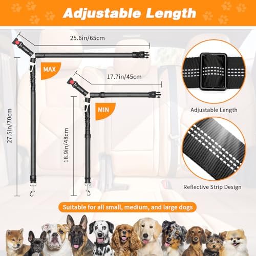 BWOGUE 2 Pack Dog Seat Belt for Car, Elastic Bungee Buffer Safety Leads - Image 2