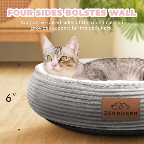 Zerbuger 20in Light Grey Round Dog Bed Sofa for Dogs Cats, Machine Washable - Image 4
