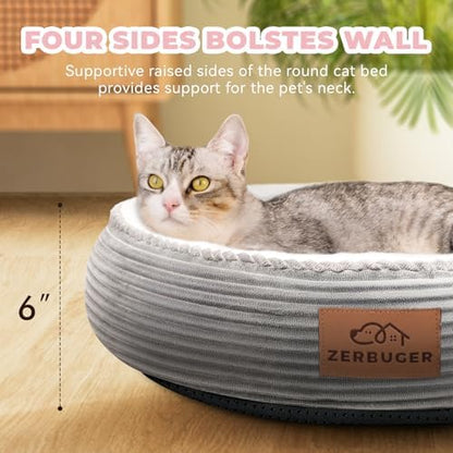 Zerbuger 20in Light Grey Round Dog Bed Sofa for Dogs Cats, Machine Washable - Image 4