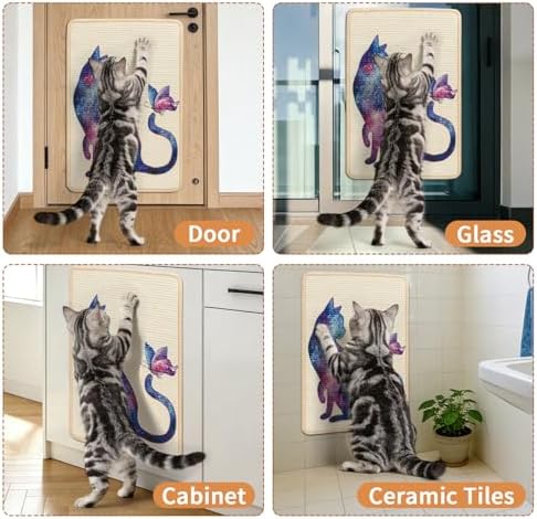 Sisal Cat Scratcher Mat Cat Wall Scratcher for Indoor Scratch Pad Wall Mounted Scratching Post to Protect Couch Carpet Furniture 23.6"x15.7" (Purple Butterfly Cat) - Image 4