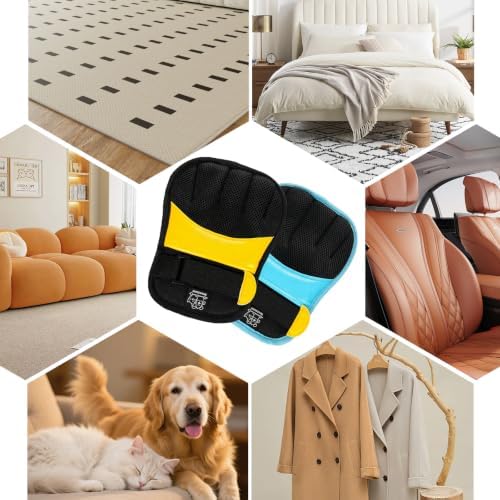 Pet Hair Removal Gloves, Yellow and Blue Colors, Static Hair Removal, Adjustable Strap, Reusable for Clothing, Sofa, Car Seat, Set of 2 - Image 5