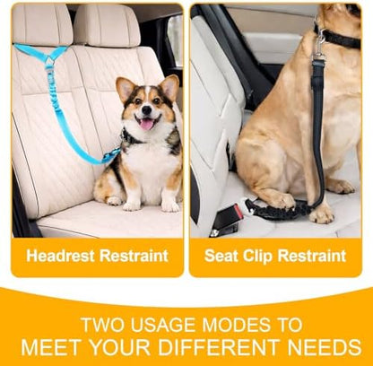 2-Pack Dog Car Seat Belt, 3-in-1 Headrest-Mounted Dog Seatbelt for Car, Adjustable Nylon Pet Safety Leash with Elastic Buffer & Reflective Stitching, Durable Car Harness for Dogs Fits Most Vehicles - Image 5