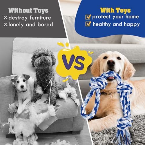 WDZZHOT [3 Pack] Dog Rope Toys for Large and Medium Aggressive Chewers, Nearly Indestructible Rope Chew Toys, Heavy Duty 100% Cotton Tug of War Dog Toy for Boredom, Teeth Cleaning - Image 4
