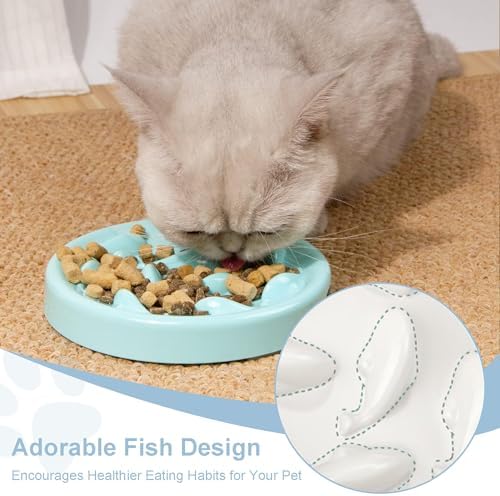 Slow Feeder Bowl for Cats and Small Dogs,Cilkus Fish Pool Design, Fun Interactive Bloat Stop Puzzle Feeder Bowl Healthy Eating Diet Made of Melamine Food Grade Material Dishwasher Safe (Blue) - Image 6