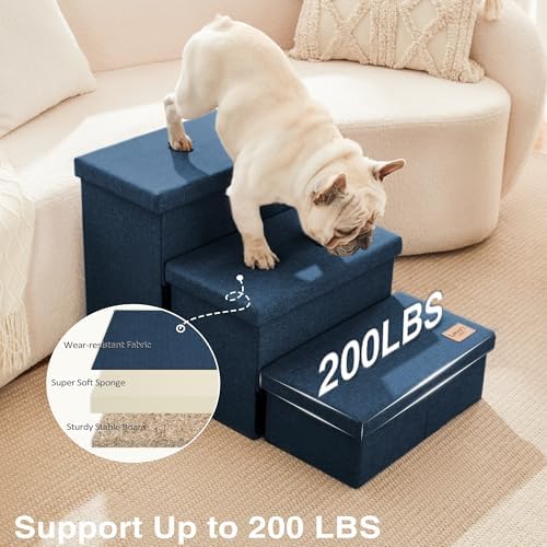Love's cabin Dog Stairs for High Bed, Foldable Pet Stairs for Small Medium or Large Dogs Puppy with Storage for Bed or Couch, Cat Dog Steps Ramp with Zip up to 200 lbs, Navy Blue, 3 Steps - Image 5