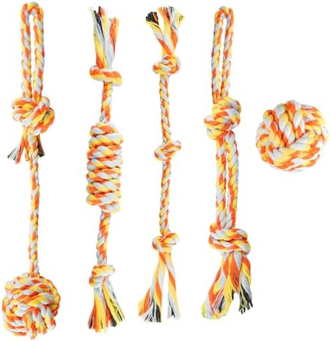 ASOCEA 5 Pack Cotton Rope Toys for Puppy Teething Small Dogs Orange by ASOCEA