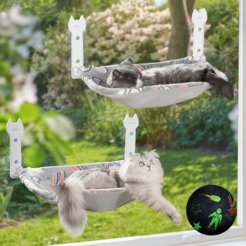 HiPetpy 2-Pack Large Cat Window Perch, Cordless Foldable Cat Hammock by HiPetpy