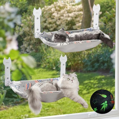 HiPetpy 2-Pack Large Cat Window Perch, Cordless Foldable Cat Hammock by HiPetpy