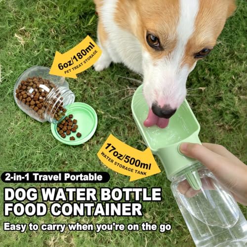 Green Large Portable Dog Water Bottle(17oz) with Food Container - Image 2