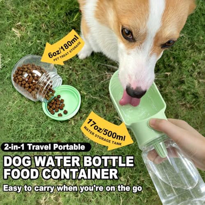 Green Large Portable Dog Water Bottle(17oz) with Food Container - Image 2