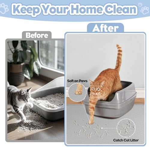 Silicone Cat Litter Mat for Litter Box 34”x22” Large Cat Mat, Light Grey - Image 2