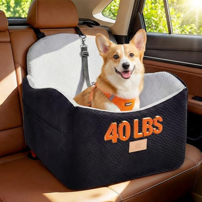 Dog Car Seat for Medium/Small Dogs, Dog Booster Car Seat, Pet Booster Seats Up to 40lbs with Waterproof Layer, 3 Storage Pockets and Safety Belt (Black/Grey) by Unknown