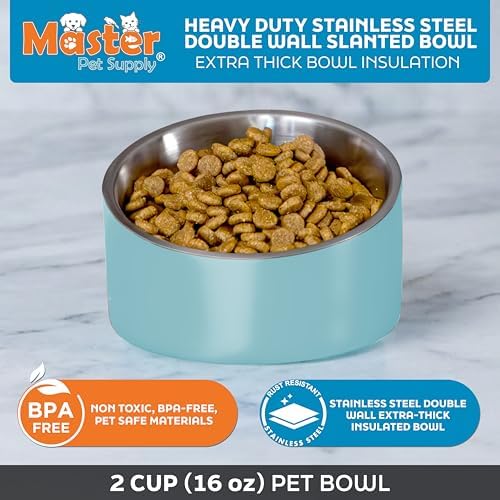 Master Pet Supply Stainless Steel Slanted Dog Cat Food Bowl 16 oz Aqua Sky - Image 3