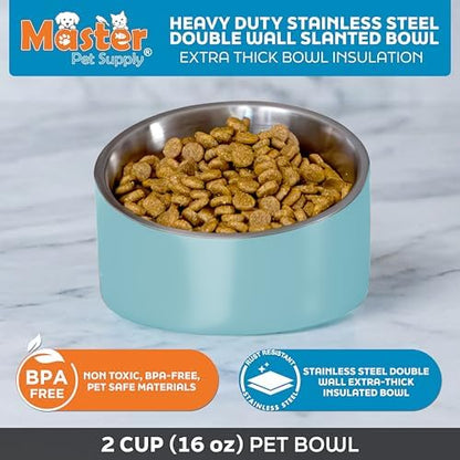 Master Pet Supply Stainless Steel Slanted Dog Cat Food Bowl 16 oz Aqua Sky - Image 3